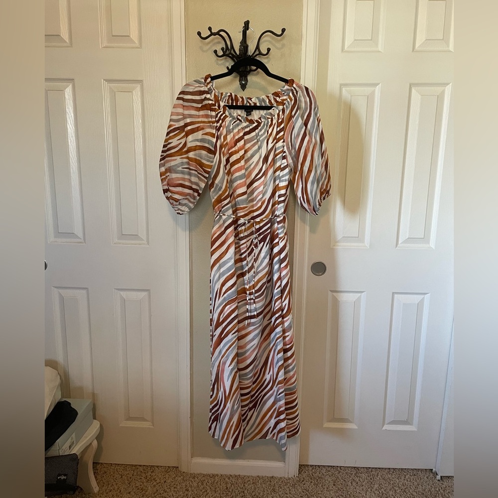 Zebra stripped boatneck midi dress